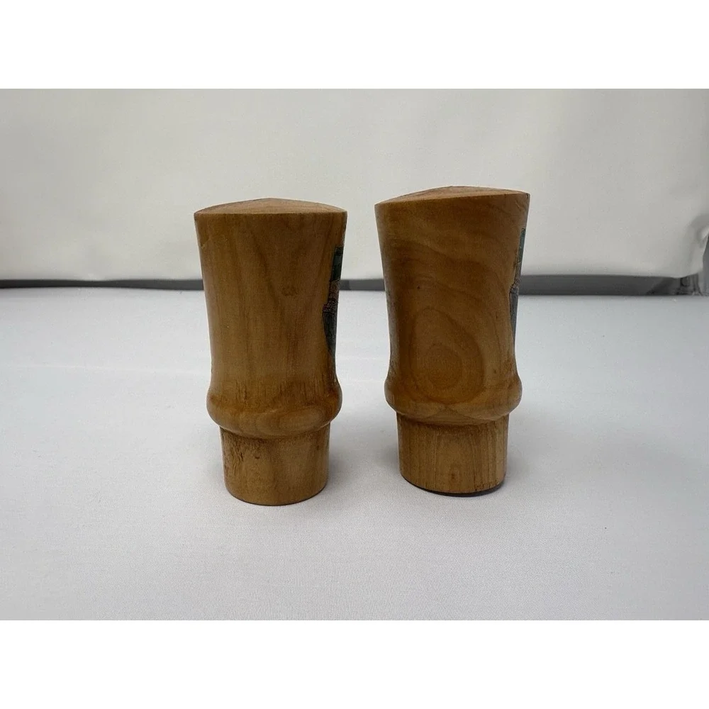 Vintage Mid Century Wooden Salt & Pepper Shakers Landscape Tourist Souvenir